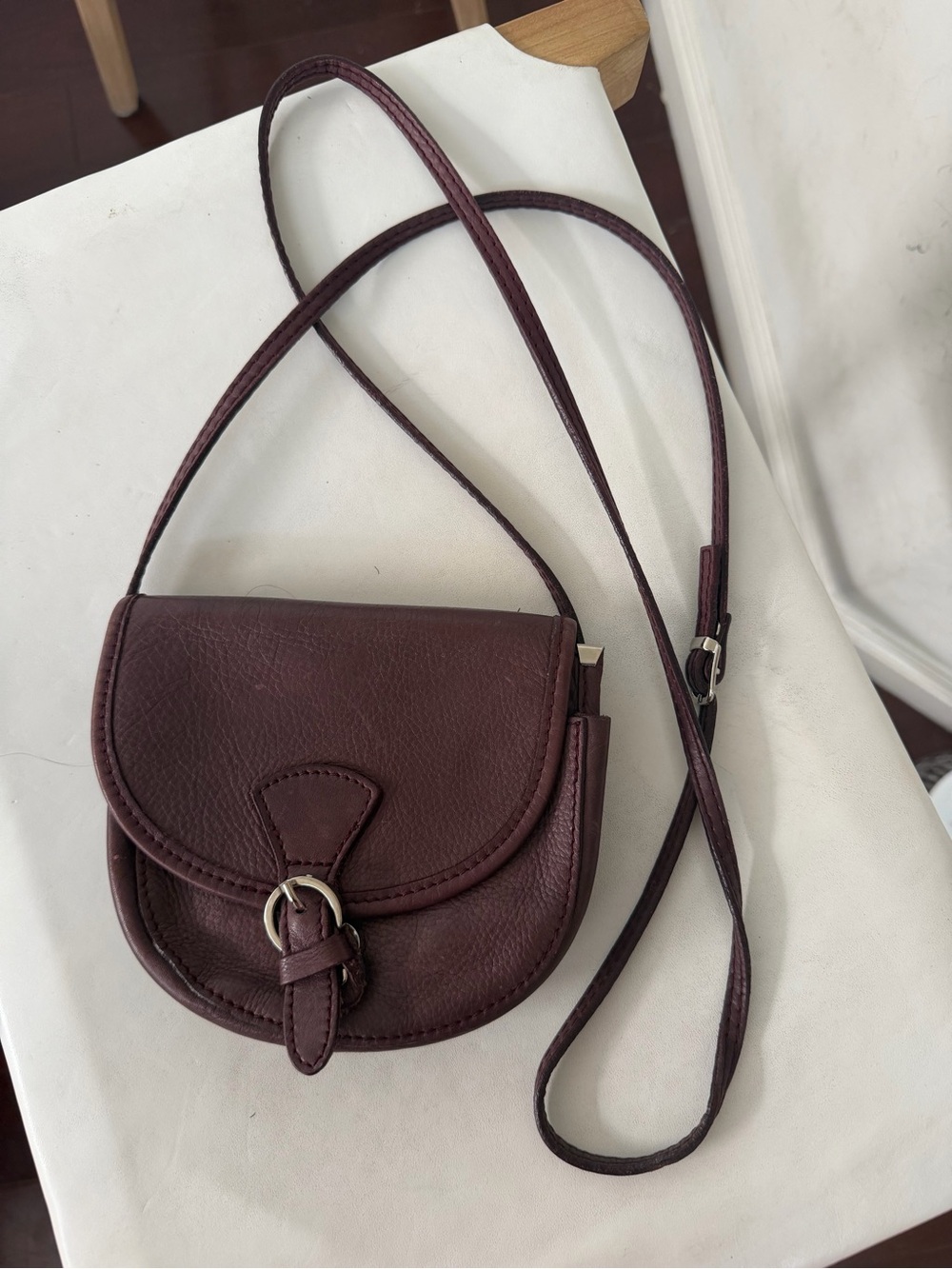 Neiman Marcus Italy Women's Small Crossbody Saddle Bag in Burgundy